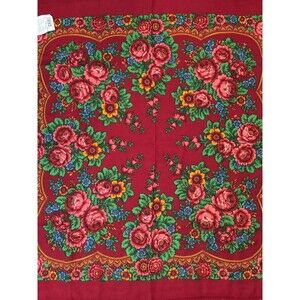 Vintage 1990s Russian Povlavsky Pavlovo Posad Scarf Wrap Shawl Wool 34" x 34"